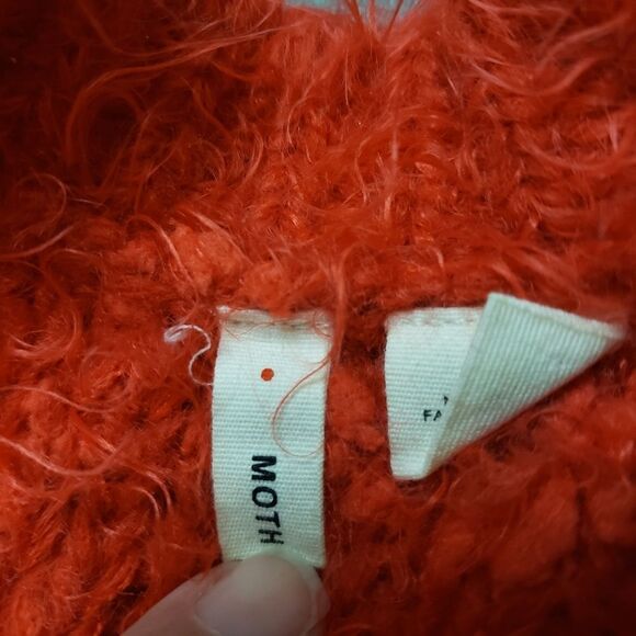 Moth Fuzzy Red Wool blend button up Cardigan in Red. - Picture 4 of 11